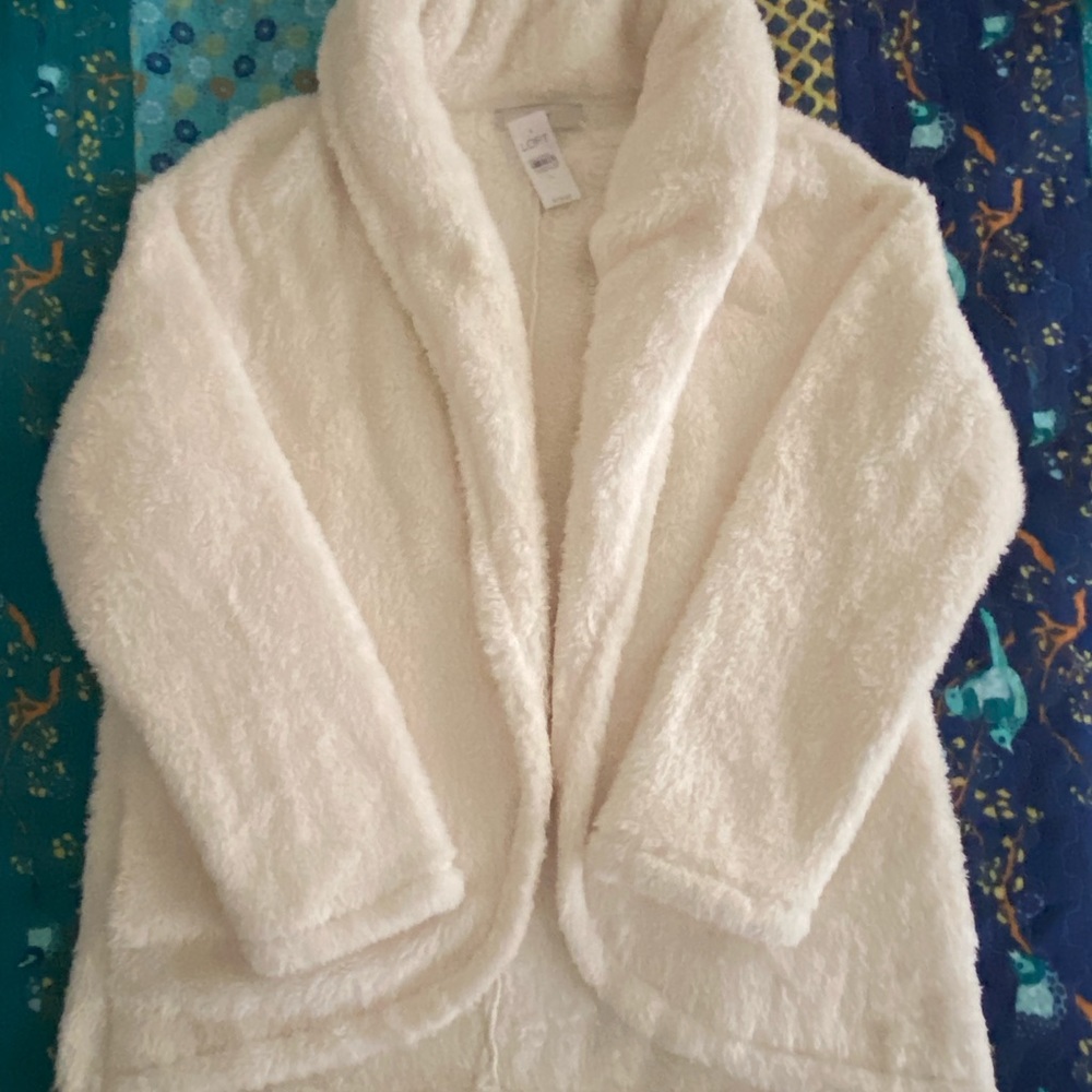 NWT LOFT Long Sleeve Teddybear Cardigan in Winter White